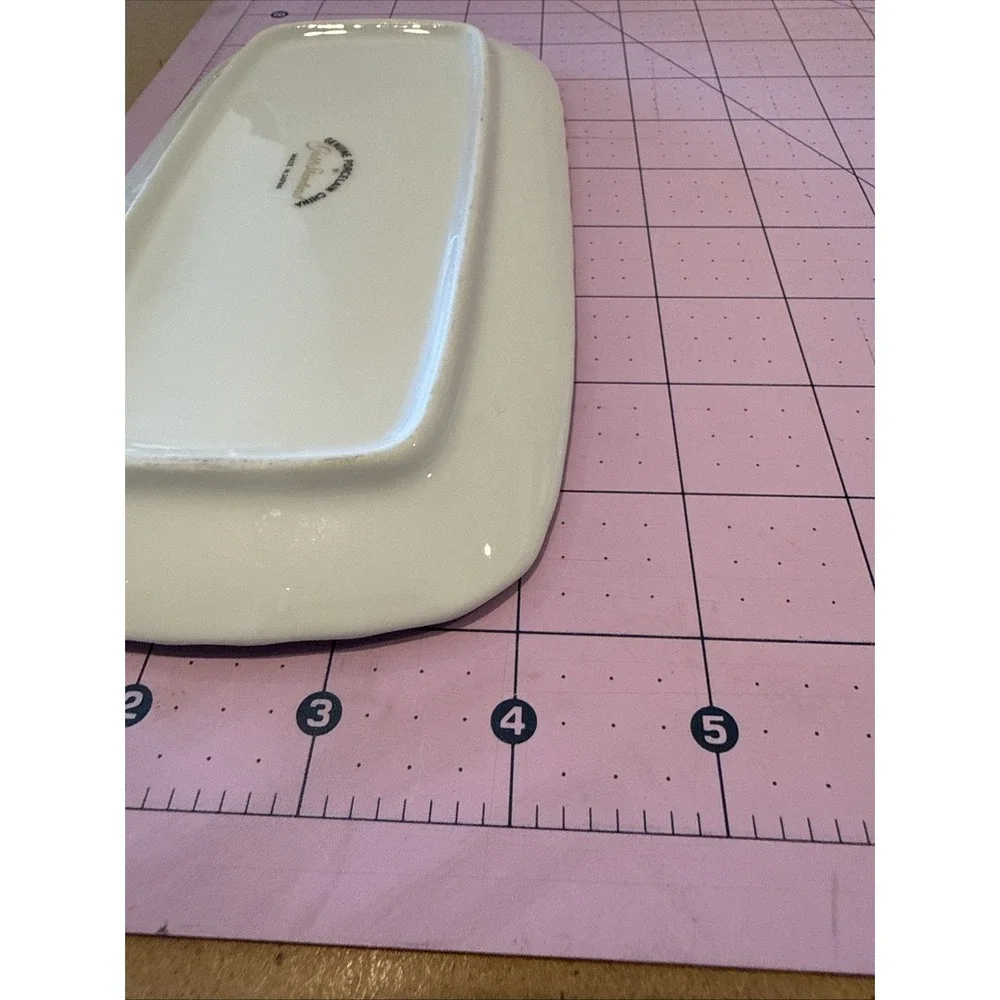 Gold Standard GST1 Covered Butter Dish with Pink Flower Gray Scroll Pattern